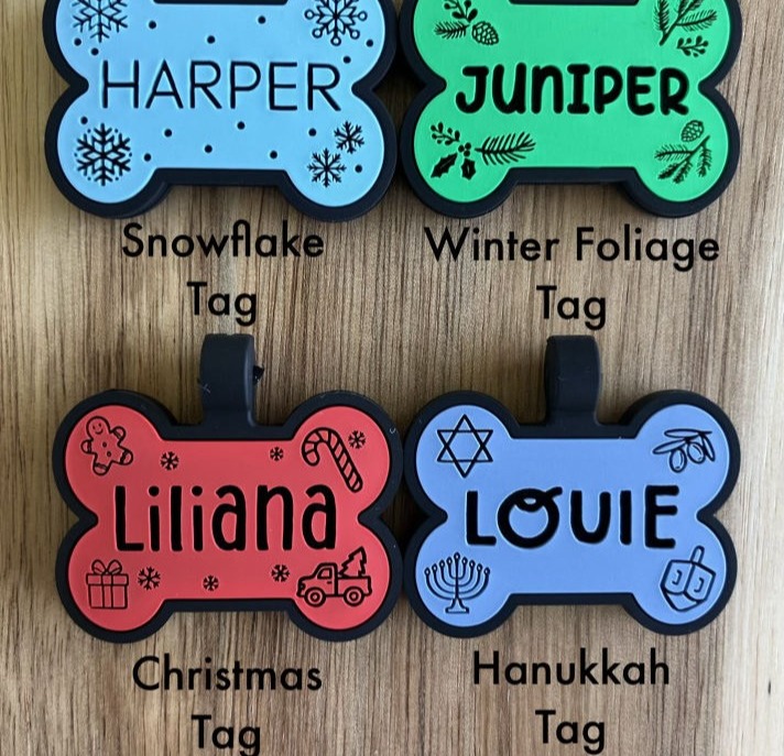 4 Pet ID Tags with Winter holiday themes