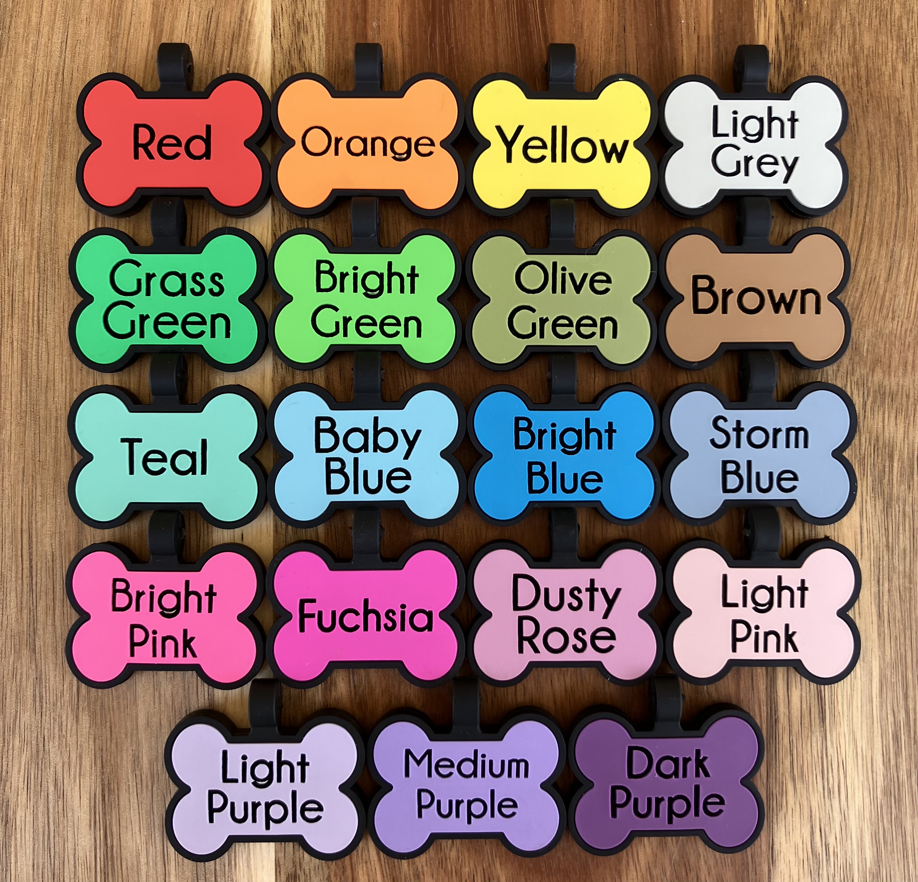 Custom silicone pet ID tags showing personalization options